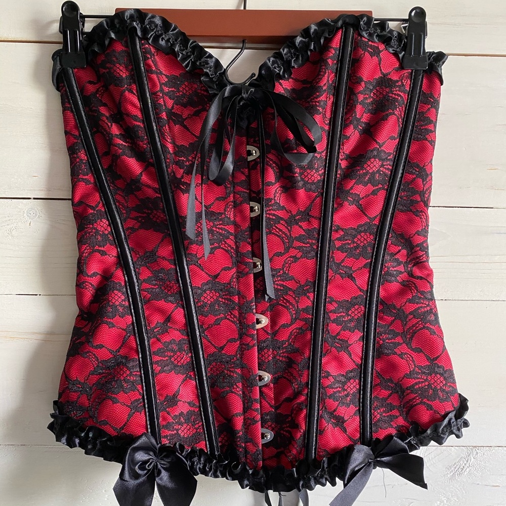 Red and black corset